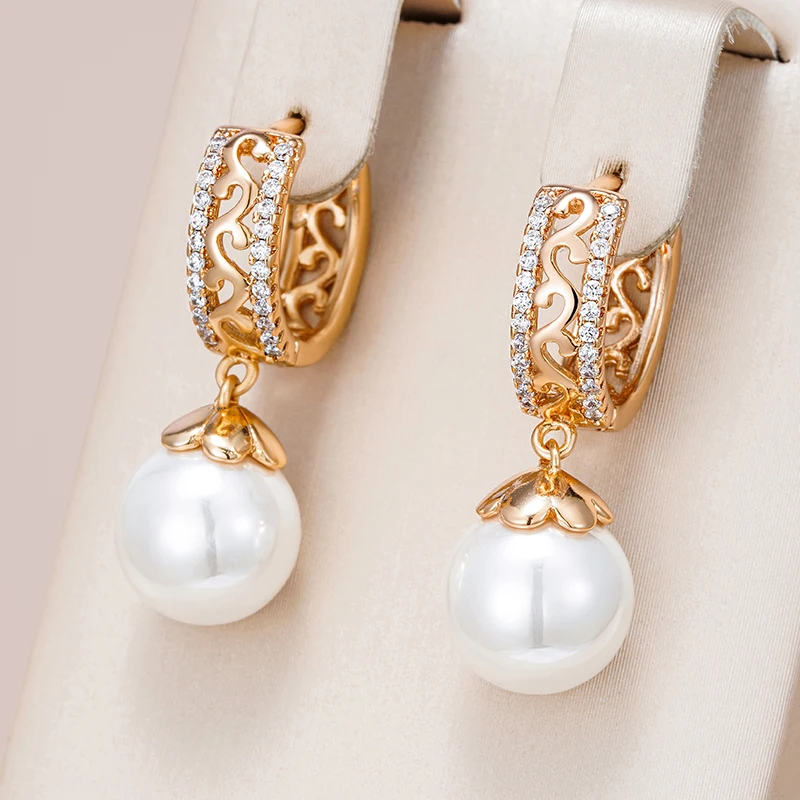 Rose Gold Color Pearl Drop Earrings