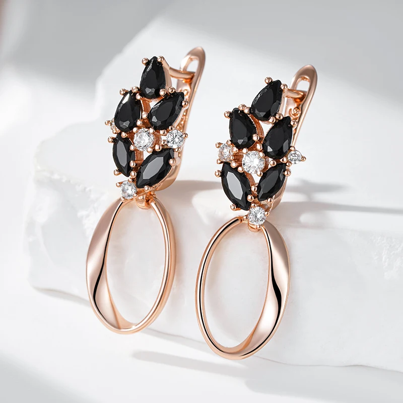 Rose Gold Color Glossy Hollow Geometric Drop Earring - Image 3